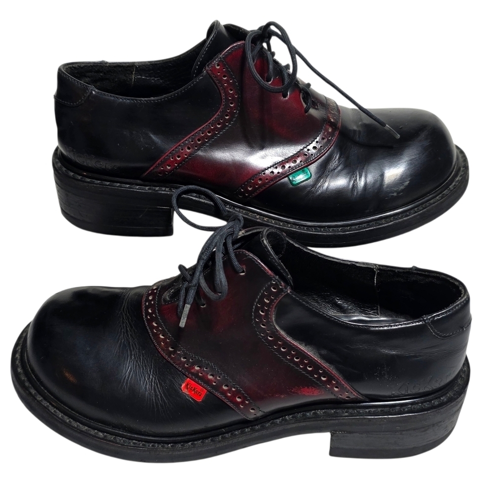 VINTAGE Y2K KICKERS LEATHER BROGUE OXFORD SHOES BLACK & OXBLOOD SZ 7.5 - Picture 3 of 10